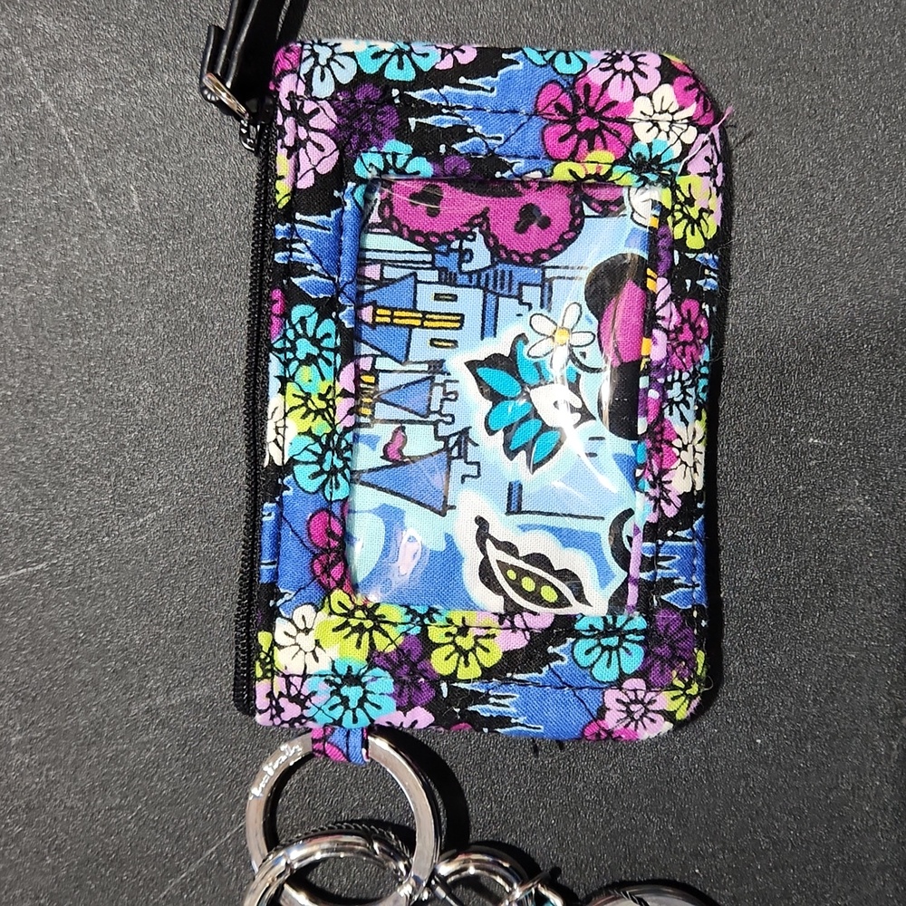 Vera Bradley Mickey's Floral Celebration Castle Zip ID Case w/ Breakaway Lanyard
